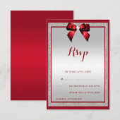 Elegante Ruby Red & Silver Glitter Verjaardag RSVP Kaartje (Voorkant / Achterkant)