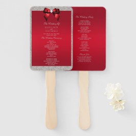 Elegante Ruby Red, Zilveren Glitter Trouwprogramma Handwaaier
