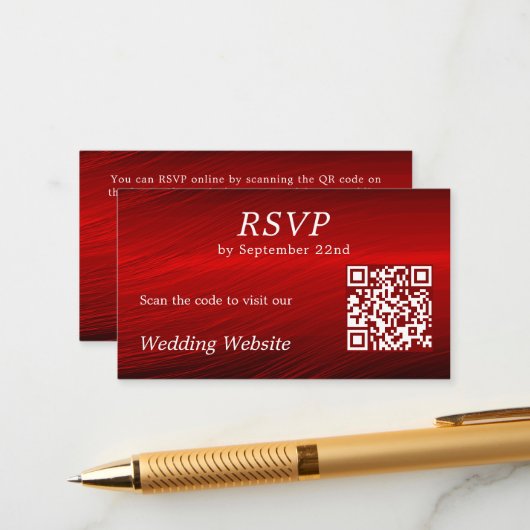 Elegante Ruby Rode RSVP Bruiloft Website QR Code Informatiekaartje (Voorkant / Achterkant in situ)
