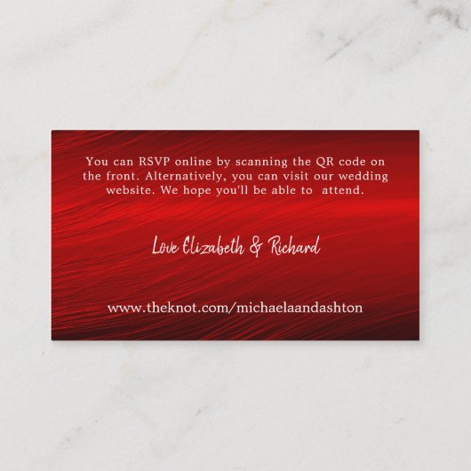 Elegante Ruby Rode RSVP Bruiloft Website QR Code Informatiekaartje (Achterkant)