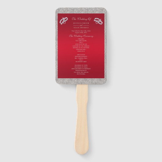 Elegante Ruby Rode & Sparkly Zilveren Ringen Bruil Handwaaier (Voorkant)