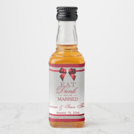 Elegante Ruby Rood & Zilver Glitter Bruiloft Mini Likeurfles Etiket