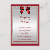 Elegante Ruby Rood & Zilver Glitter Wedding Detail Informatiekaartje (Voorkant)