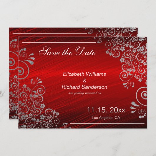 Elegante Rubyrood Grijze Save the Date Huwelijk (Voorkant / Achterkant)