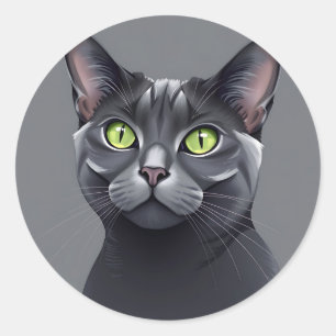 Elegante Russische blauwe kat met opvallende groen Ronde Sticker