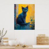 Elegante Russische Blauwe Kat – Zonsondergang Balk Poster (Keuken)
