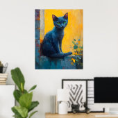 Elegante Russische Blauwe Kat – Zonsondergang Balk Poster (Thuiskantoor)