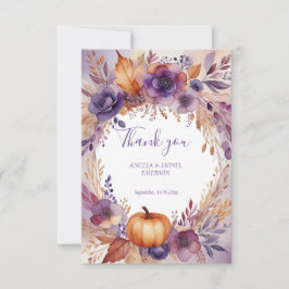 Elegante Rust Pompoen Paarse Bloemen Wedding Bedankkaart