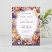 Elegante Rust Pompoen Paarse Bloemen Wedding Kaart (Staand voorkant)