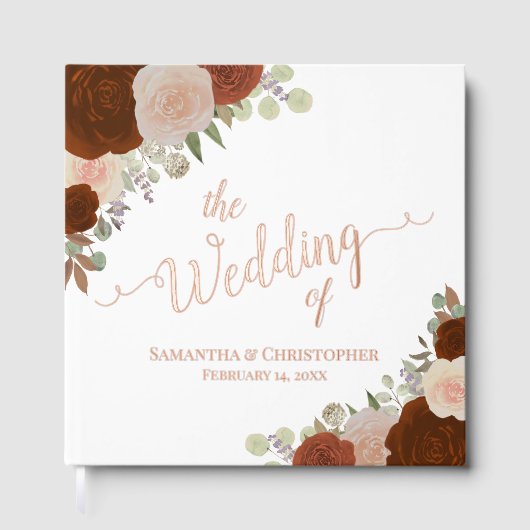 Elegante Rust Sinaasappel Boho Rozen Folie bruilof Gastenboek (Voorkant)