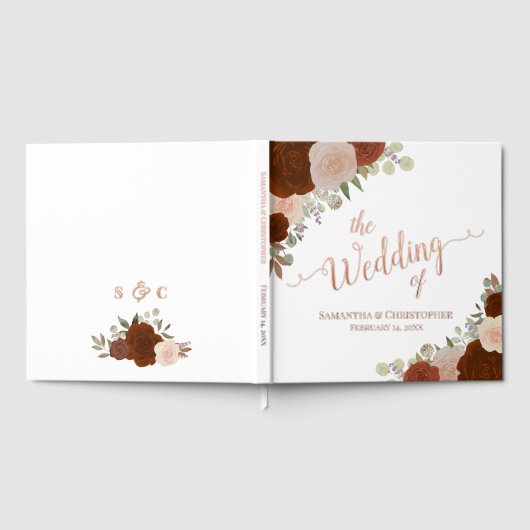 Elegante Rust Sinaasappel Boho Rozen Folie bruilof Gastenboek (Volledig)