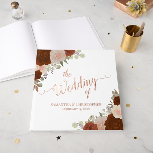 Elegante Rust Sinaasappel Boho Rozen Folie bruilof Gastenboek (Voorkant open)