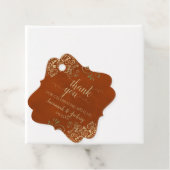 Elegante Rust Sinaasappel & Gold Curls Wedding Bed Bedankjes Labels (In situ)