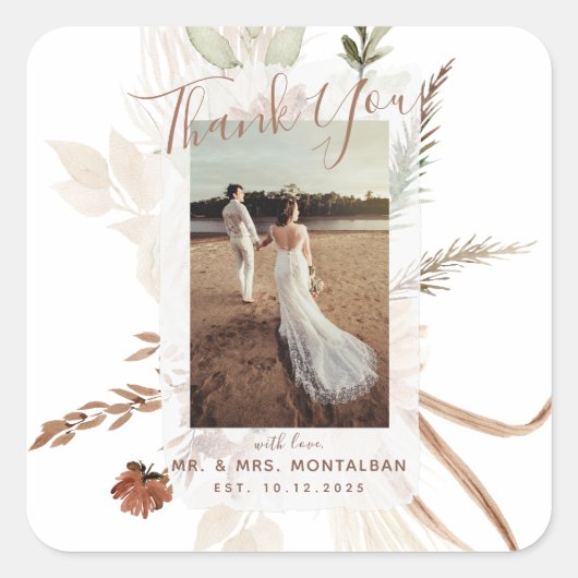 Elegante Rustic Boho Pampas  Vierkante Sticker (Voorkant)