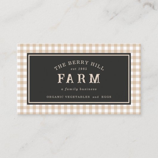 Elegante Rustic Gingham Boerderij Visitekaartje (Voorkant)