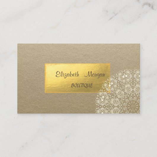 Elegante Rustic, Kraft, Gouden Kant Visitekaartje (Voorkant)