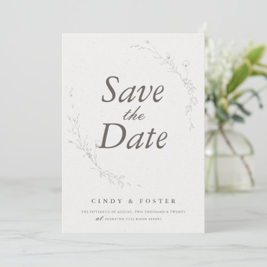 Elegante Rusticale Minimalistische Botanische Brui Save The Date (Staand voorkant)