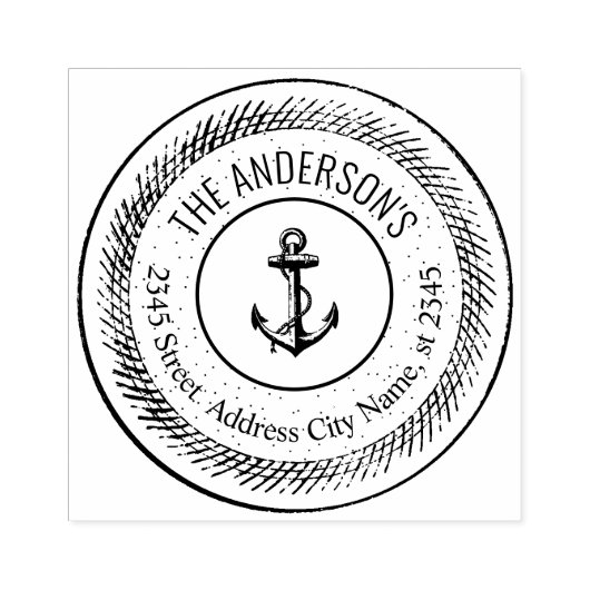 elegante rustieke anker ronde familienaam rubberstempel (Afrduk)