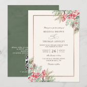 Elegante Rustieke Aquarel Budget QR Code Trouwen Kaart (Voorkant / Achterkant)