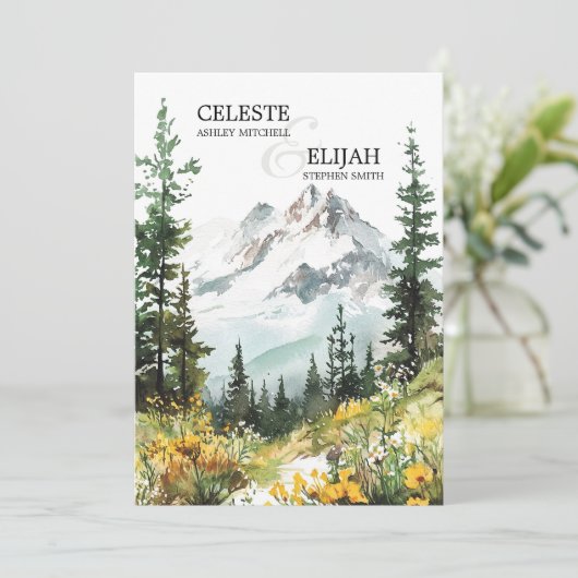 Elegante rustieke berg wilde bloemen QR BRUILOFT Kaart (Staand voorkant)