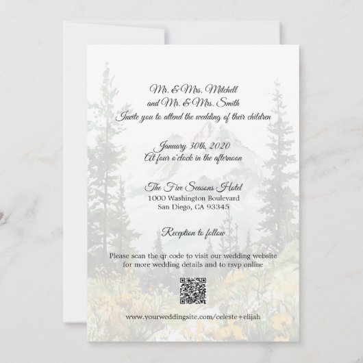 Elegante rustieke berg wilde bloemen QR BRUILOFT Kaart (Achterkant)