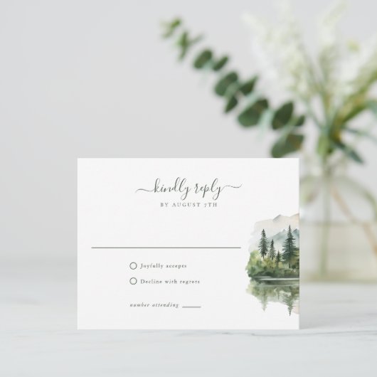 Elegante rustieke berglandschap bruiloft RSVP kaartje (Staand voorkant)