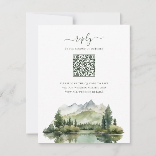 Elegante Rustieke Berglandschap QR Code Bruiloft RSVP Kaartje (Voorkant)