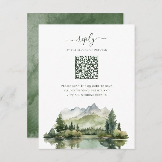 Elegante Rustieke Berglandschap QR Code Bruiloft RSVP Kaartje (Voorkant / Achterkant)