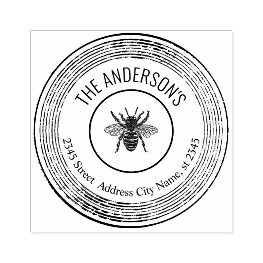  elegante rustieke bijen ronde familienaam rubberstempel (Afrduk)