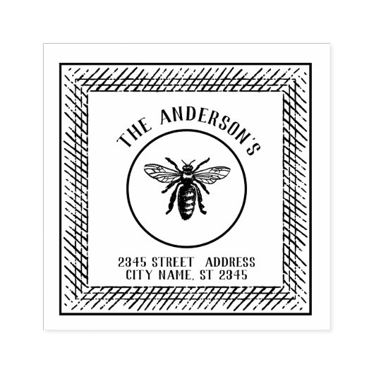 elegante rustieke bijenfamilienaam rubberstempel (Afrduk)