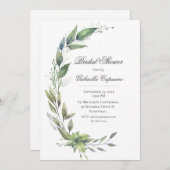 Elegante Rustieke Bladeren Groene Bruidsborrel Kaart (Voorkant / Achterkant)