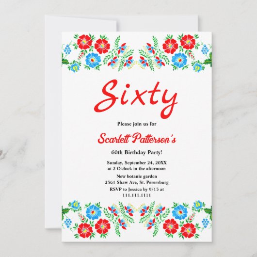 Elegante rustieke blauwe rode rozen bloemen 60ste  kaart (Voorkant)