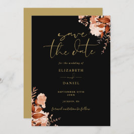 Elegante rustieke bloem zwart en goud bruiloft save the date