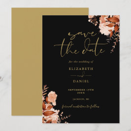 Elegante Rustieke Bloem Zwarte En Gouden Bruiloft Save The Date