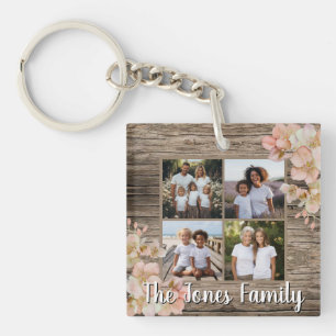 Elegante rustieke bloemen 4 foto sjabloon sleutelhanger