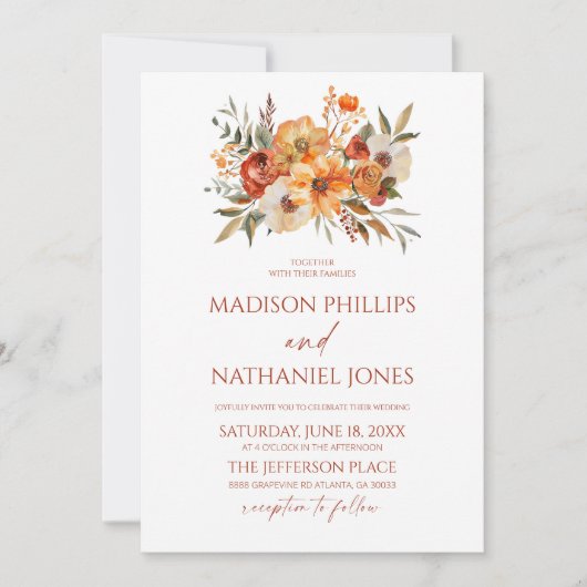 Elegante rustieke bloemen Herfst herfstbruiloft Kaart (Voorkant)