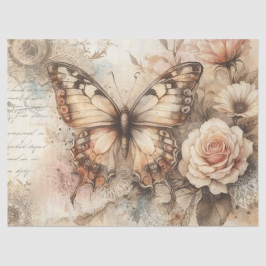 Elegante rustieke Bloemen & Kant Vintage Decoupage Tissuepapier (Voorkant)