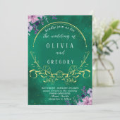 Elegante rustieke bloemen & koninklijke groene bru kaart (Staand voorkant)
