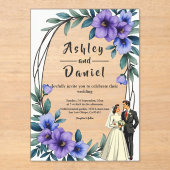 Elegante Rustieke Bloemen Krans Bruid Bruidegom Hu Acryl Uitnodigingen (Voorkant)