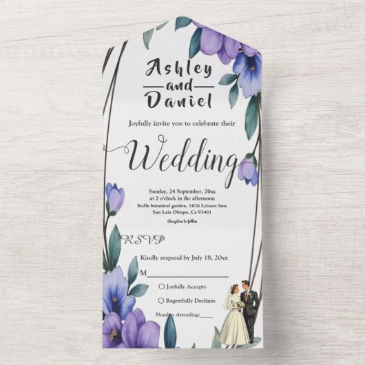 Elegante Rustieke Bloemen Krans Bruid Bruidegom Hu All In One Uitnodiging (Binnen)