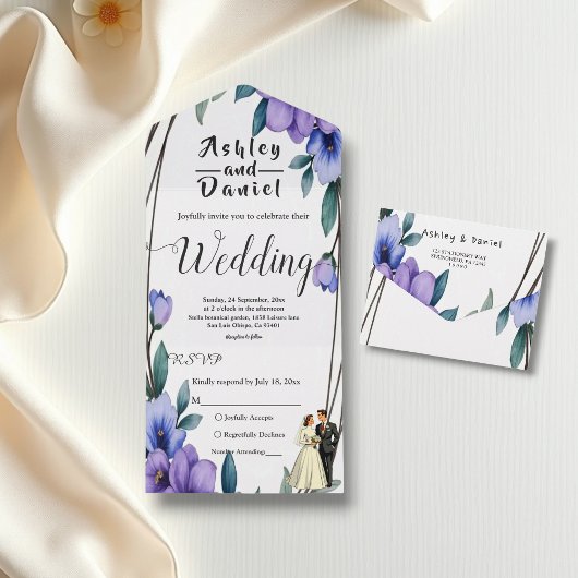 Elegante Rustieke Bloemen Krans Bruid Bruidegom Hu All In One Uitnodiging