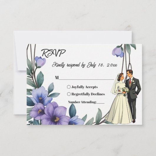 Elegante Rustieke Bloemen Krans Bruid Bruidegom Hu RSVP Kaartje (Voorkant)