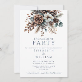 Elegante Rustieke Bloemen Pinecone Engagement Part Kaart