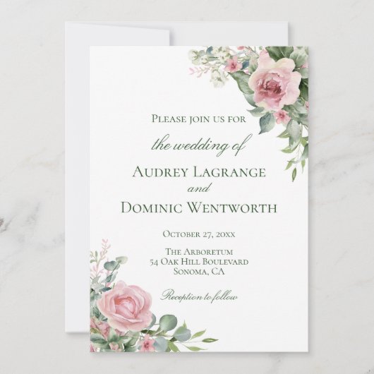 Elegante rustieke bloemen roze rozen botanische br kaart (Voorkant)