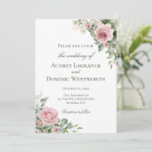 Elegante rustieke bloemen roze rozen botanische br kaart (Staand voorkant)