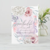 Elegante rustieke bloemen stoffig roze lila uitnod kaart (Staand voorkant)