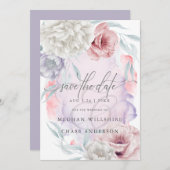 Elegante rustieke bloemen stoffig roze lila uitnod kaart (Voorkant / Achterkant)