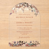 Elegante Rustieke Bloemen String Lichten Boog Huwe Acryl Uitnodigingen (Voorkant)