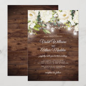 Elegante Rustieke Bloemen String Lights Wedding Kaart (Voorkant / Achterkant)