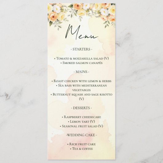 Elegante rustieke Bloemen Waterverf Trouwmenu Menu (Voorkant)